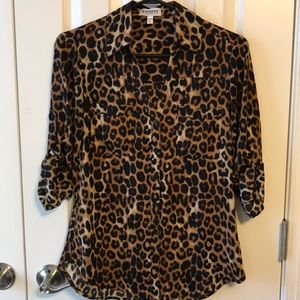 Express Portofino Shirt Blouse Button Down Leopard